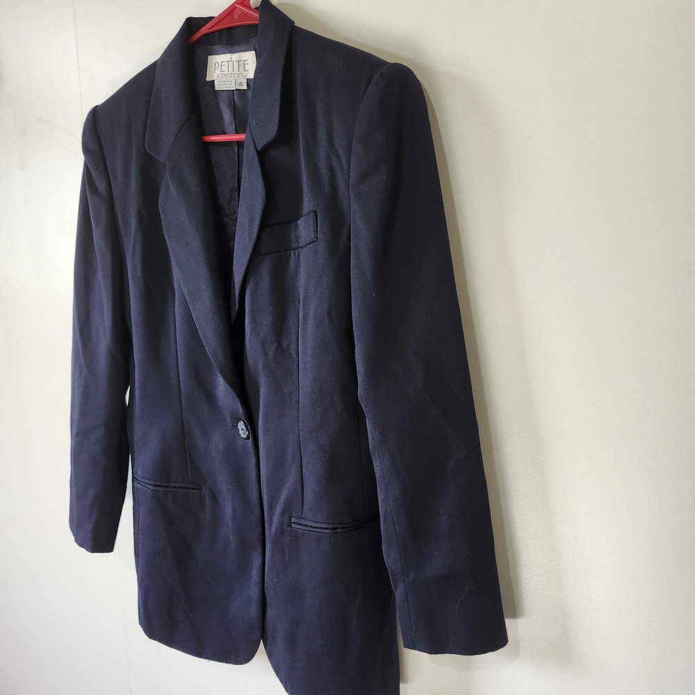 Petite Sophisticate Navy Single Button Blazer Womens Size 4 Career Lined Vintage - Picture 2 of 12
